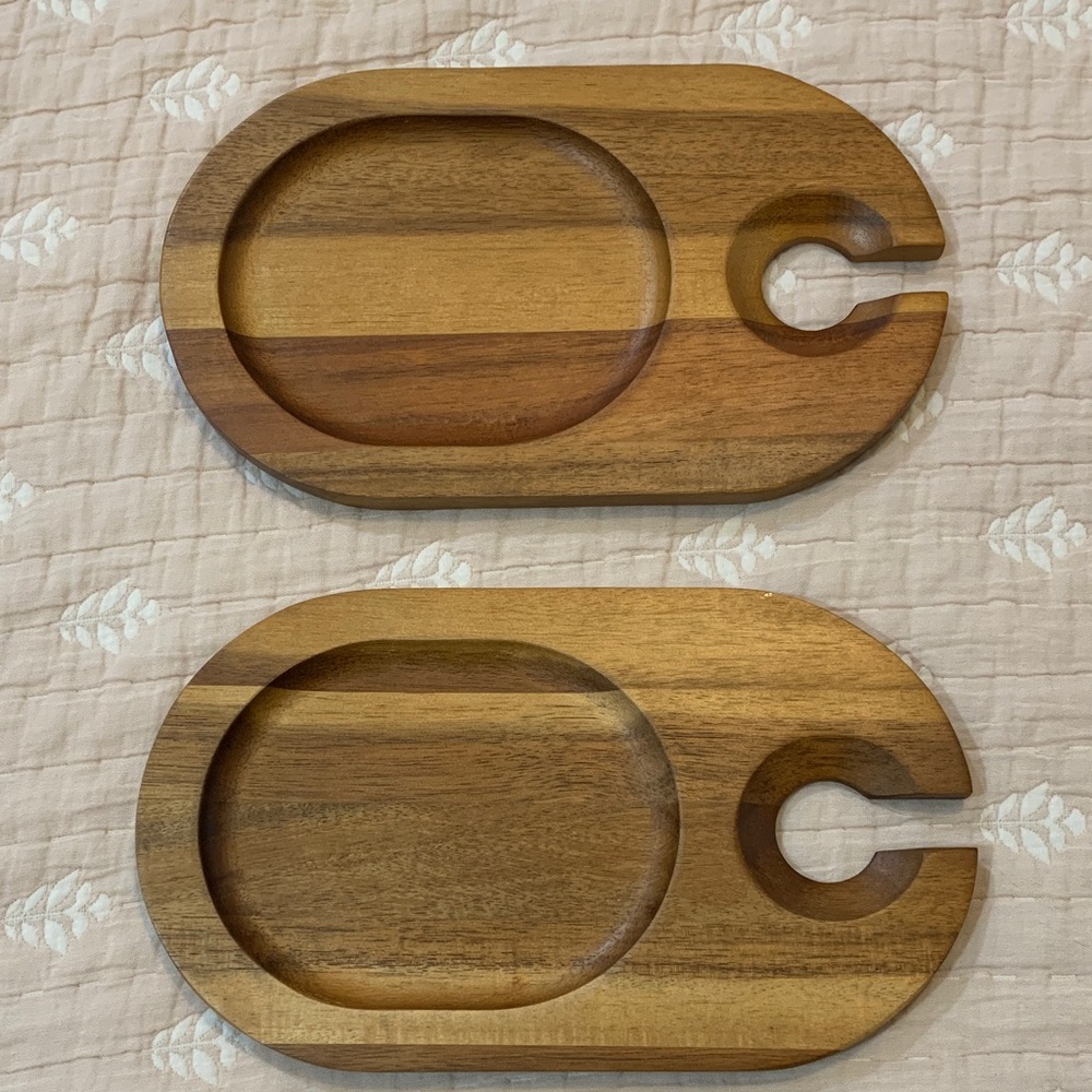 Acacia wood wine glass holder and appetizer plates